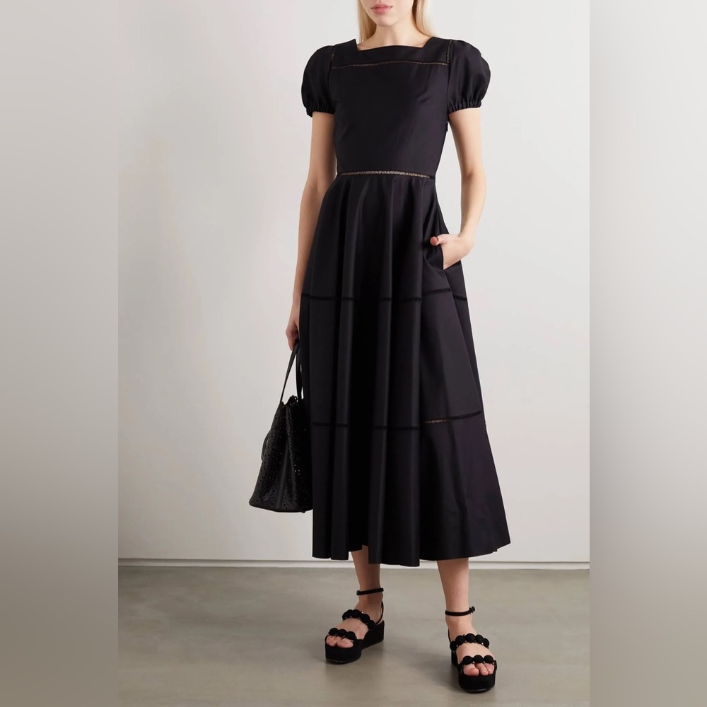 Alaïa Lattice-trimmed cotton-twill midi dress